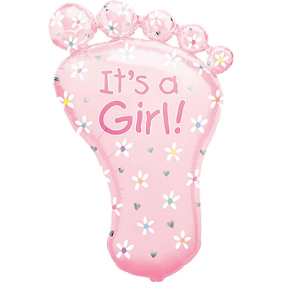 Supershape It's A Girl Foot Foil Balloon Inflated with Helium