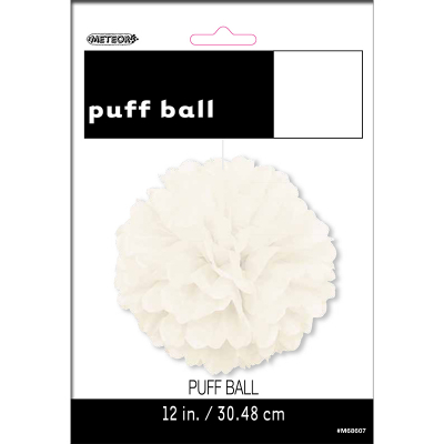 Hanging Puff Ball Decoration 30cm White