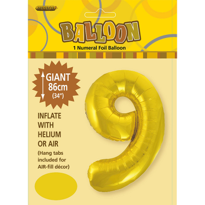 86cm 34 Inch Gaint Numeral Foil Balloon Gold 9
