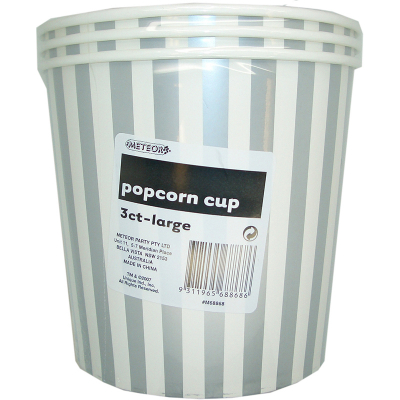 Stripes Silver Popcorn Cups Large 3PK