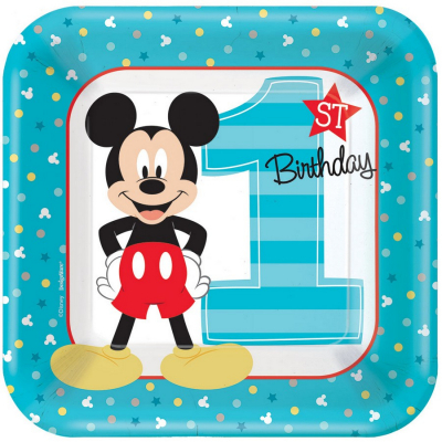 Mickey Fun To Be One 17cm Square Plates 8PK