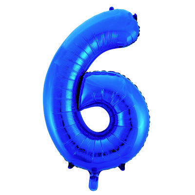 86cm 34 Inch Gaint Number Foil Balloon Royal Blue 6 Inflated with Helium