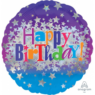 45cm Standard Happy Birthday Bright Stars Foil Balloon Inflated with Helium