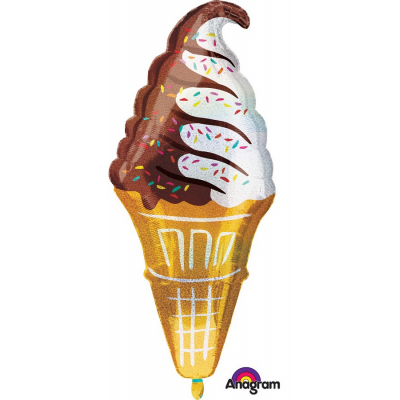 Supershape Holographic Ice Cream Cone Foil Balloon Inflated with Helium