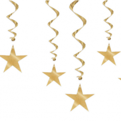 Hanging Decorations Gold Stars With Foil Swirls 6PK