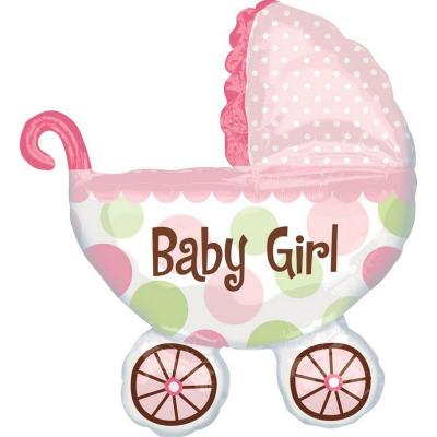 Supershape Baby Buggy Girl Foil Balloon Inflated with Helium