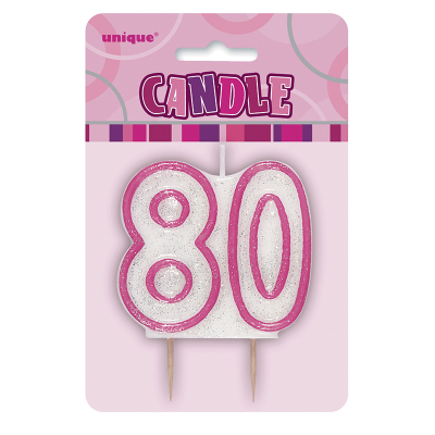 Glitz Birthday Pink Numeral Candle 80th