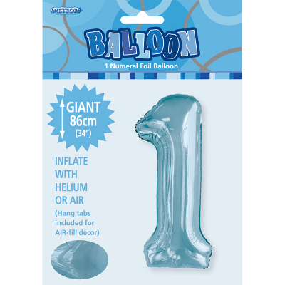 86cm 34 Inch Gaint Number Foil Balloon Pastel Blue 1