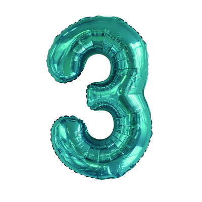 86cm 34 Inch Gaint Number Foil Balloon Teal 3 Inflated with Helium