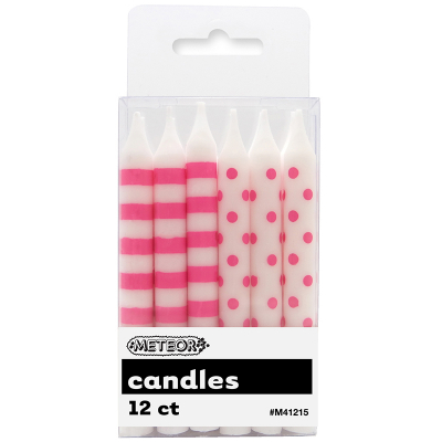 Polka Dots Stripes Candles Hot Pink 12PK