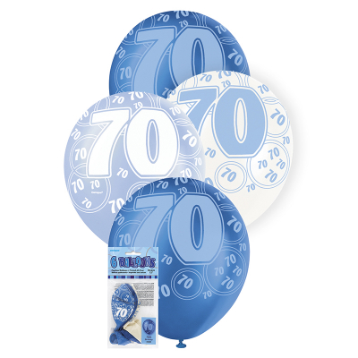 Glitz Birthday Blue Helium Balloons 70th 6PK