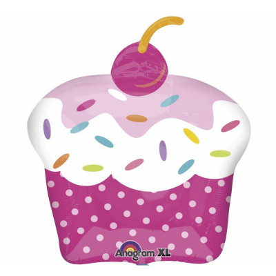 Supershape Cupcake Party Foil Balloon Inflated with Helium