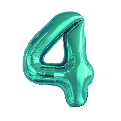 86cm 34 Inch Gaint Number Foil Balloon Teal 4 Inflated with Helium