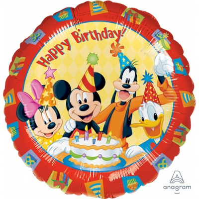 45cm Standard Mickey & Friends Happy Birthday Foil Balloon Inflated with Helium
