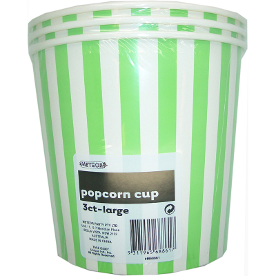 Stripes Lime Green Popcorn Cups Large 3PK