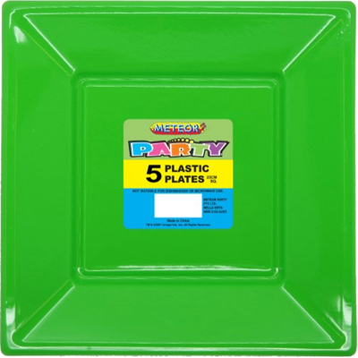 Square Plastic Plates 23cm Lime Green 5PK