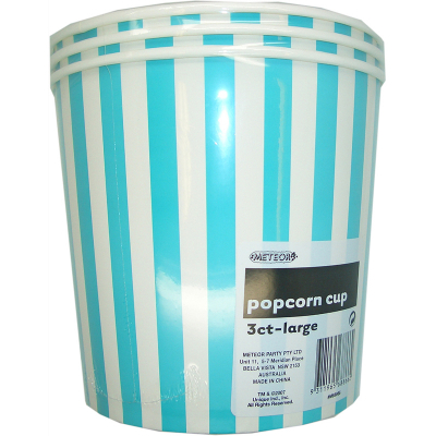 Stripes Teal Popcorn Cups Large 3PK
