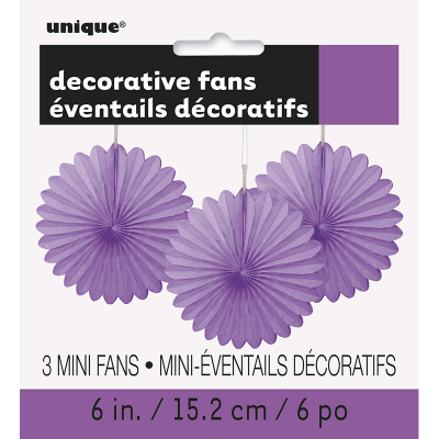Hanging Decorative Fan 15cm Purple 3PK