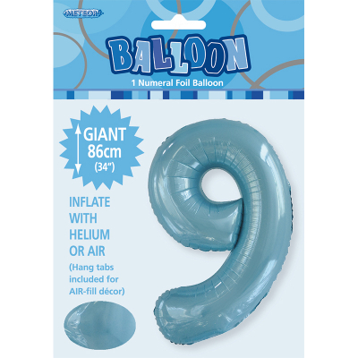 86cm 34 Inch Gaint Number Foil Balloon Pastel Blue 9