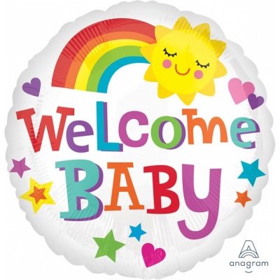 45cm Standard Welcome Baby Bright & Bold Foil Balloon Inflated with Helium