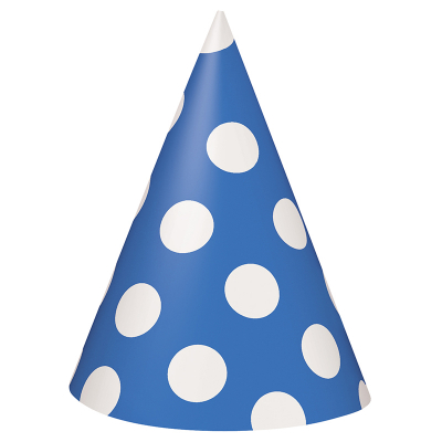 Polka Dots Party Hats Royal Blue 8PK