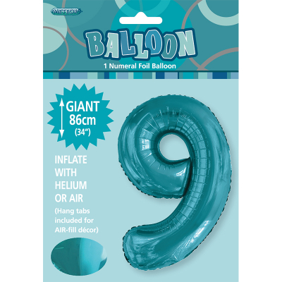 86cm 34 Inch Gaint Number Foil Balloon Teal 9