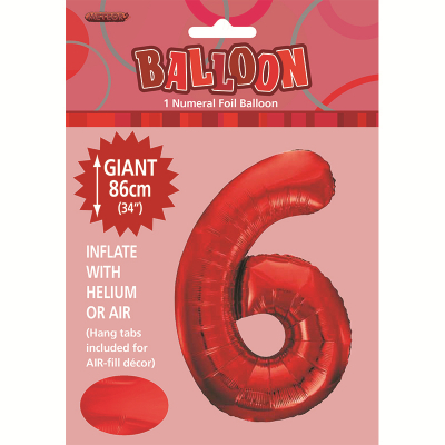 86cm 34 Inch Gaint Number Foil Balloon Red 6