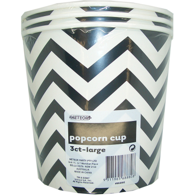 Chevron Popcorn Cups Large Black 3PK