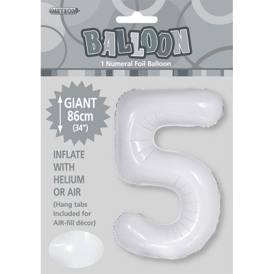 86cm 34 Inch Gaint Number Foil Balloon White 5