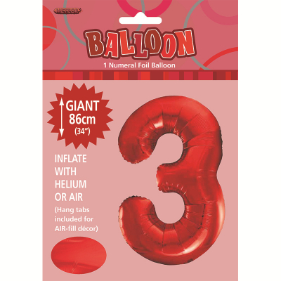 86cm 34 Inch Gaint Number Foil Balloon Red 3