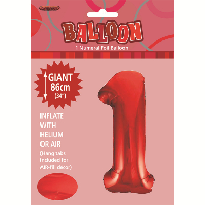 86cm 34 Inch Gaint Number Foil Balloon Red 1