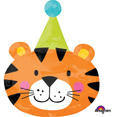 Supershape Circus Tiger Head Foil Balloon Inflated with Helium