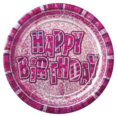 Glitz Birthday Pink 23cm Plates 6PK