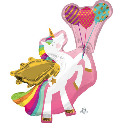 Supershape Winged Unicorn Foil Balloon Inflated with Helium