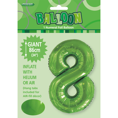 86cm 34 Inch Gaint Number Foil Balloon Lime Green 8