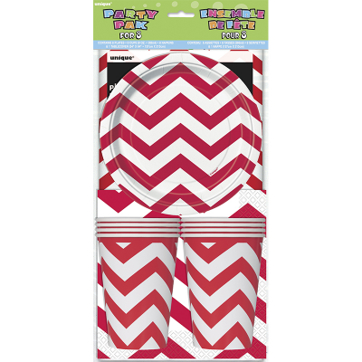 Chevron Party Pack Ruby Red Inc Napkin Plates Tablecover Cup 25PK