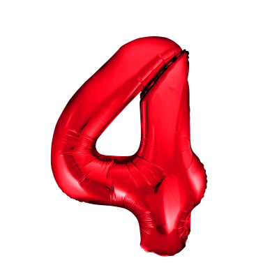 86cm 34 Inch Gaint Number Foil Balloon Red 4 Inflated with Helium