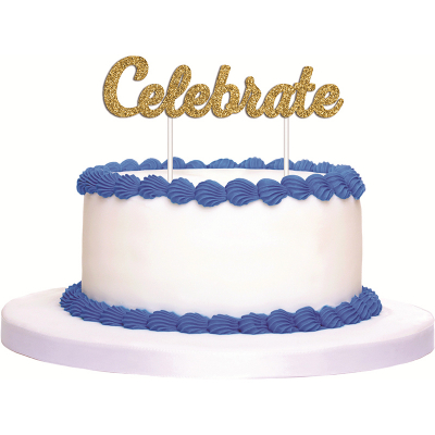 Cake Topper Glitter Celebrate Gold