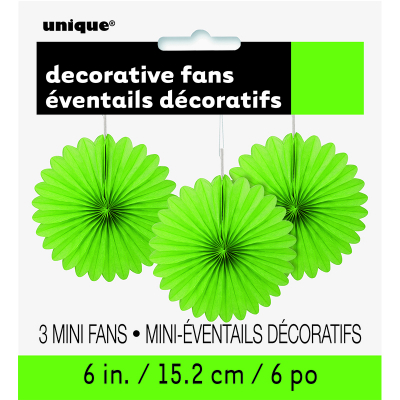 Hanging Decorative Fan 15cm Lime Green 3PK