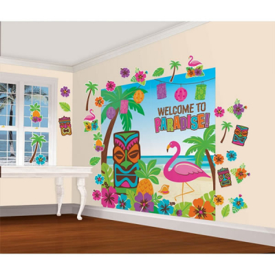 Summer Luau Welcome To Paradise Scene Setter Wall Decorations Kit 32PK