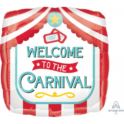 45cm Standard Welcome To The Carnival Foil Balloon Inflated with Helium