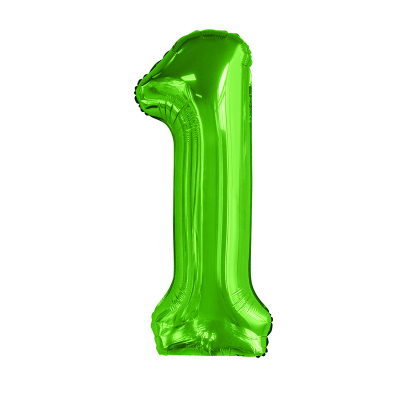 86cm 34 Inch Gaint Number Foil Balloon Lime Green 1 Inflated with Helium