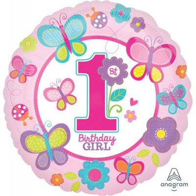 45cm Standard Sweet 1st Birthday Girl Foil Balloon Inflated with Helium