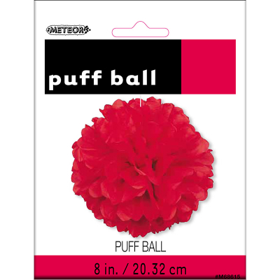 Hanging Puff Ball Decoration 20cm Red