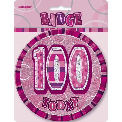 Glitz Birthday Pink Badge 100th