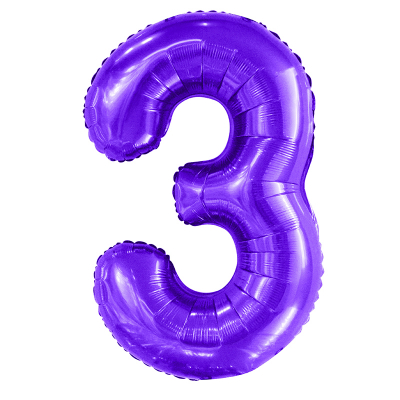 86cm 34 Inch Gaint Number Foil Balloon Purple 3 Inflated with Helium