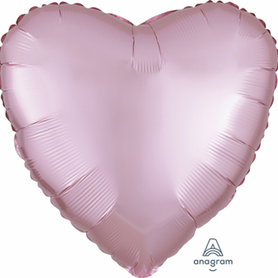 45cm Heart Foil Balloon Satin Pastel Pink Inflated with Helium