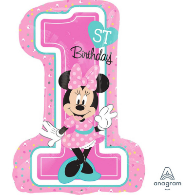 Supershape Minnie 1st Birthday Foil Balloon Inflated with Helium