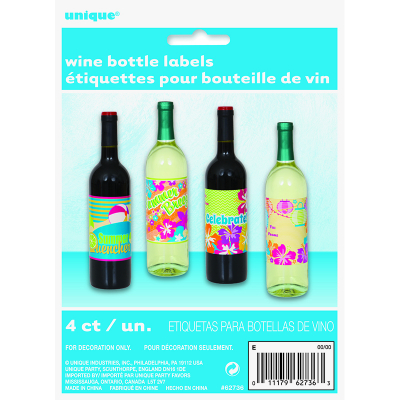 Summer Fun Luau Wine Bottle Labels 4PK