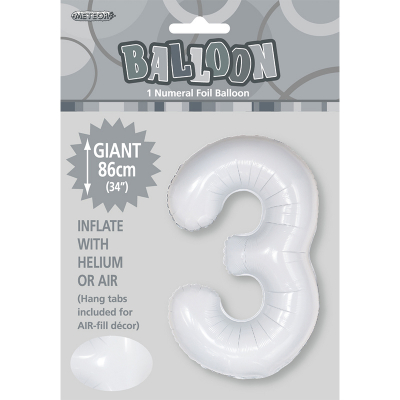 86cm 34 Inch Gaint Number Foil Balloon White 3